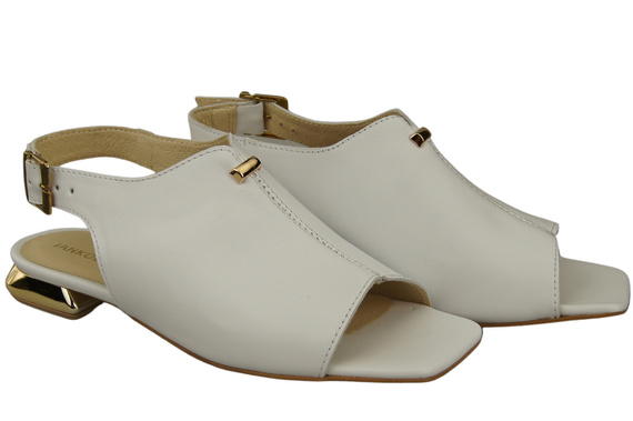 Bequeme Frauenschuhe Sandalen Weiß Flacher Goldabsatz Naturleder 207 ElitaBut