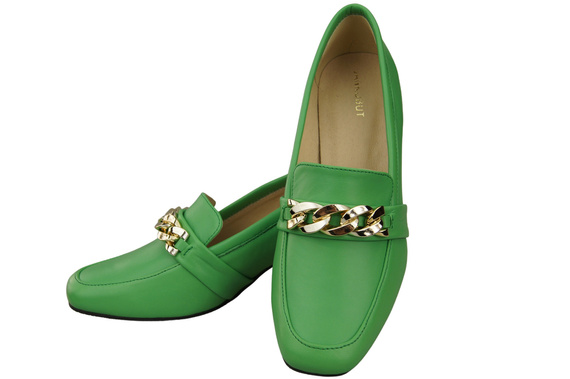 Damenschuhe mit Zierkette Pumps Mokassins Naturleder 193 Lime ElitaBut