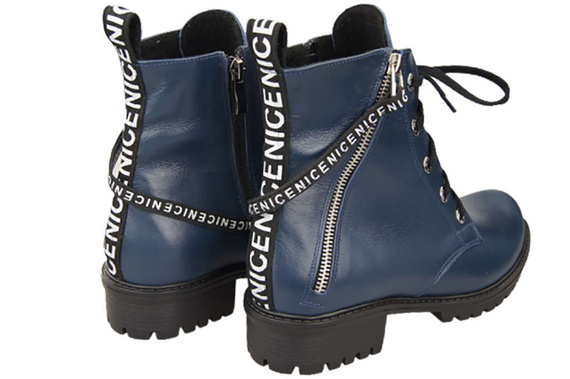 Schuhe Damen-Stiefeletten mit der Aufschrift NICE, Naturleder, Marineblau 173 von ElitaBut