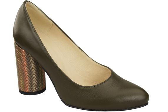 Damenschuhe Pumps Oliv Naturleder Bunter Zierabsatz 194 ElitaBut