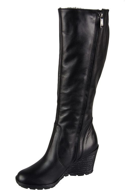 Schuhe Damen-Keilstiefel, Naturleder, Schwarz 745 ElitaBut