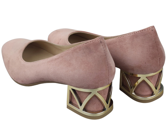 Bequeme Damenschuhe Bonbonrosa Pumps mit dekorativem Absatz Natürliches Wildleder 219 von ElitaBut