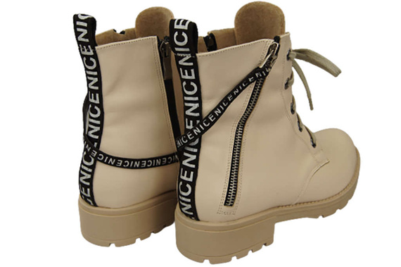 Schuhe Damen-Stiefeletten mit der Aufschrift NICE, Naturleder, Beige 173 von ElitaBut