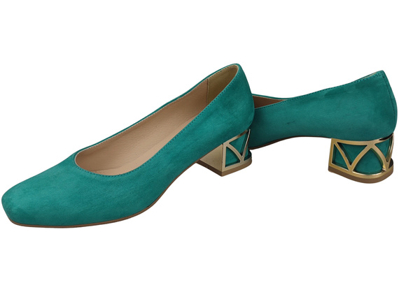 Bequeme Damenschuhe Türkis Pumps mit dekorativem Absatz Natürliches Wildleder 219 von ElitaBut
