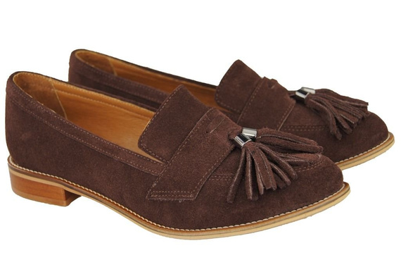 Schuhe Damen Mokassins Naturleder Velour Schokolade 134 ElitaBut