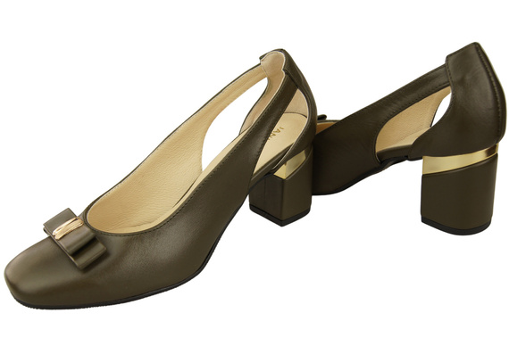 Schuhe Damen Olive Pumps aus Naturleder mit dekorativem Absatz 199 ElitaBut