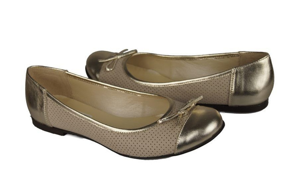 Damen-Ballerinas, durchbrochen, Naturleder, goldbeige 661 ElitaBut