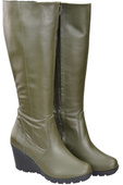 Damenschuhe Keilstiefel, Naturleder, Olive 745 ElitaBut