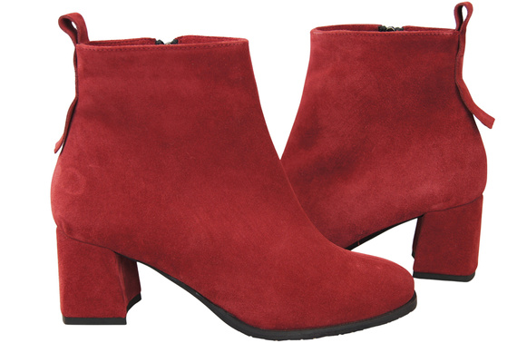 Damen Stiefeletten Burgund aus Veloursleder, stabiler Blockabsatz, Reißverschluss 224 ElitaBut