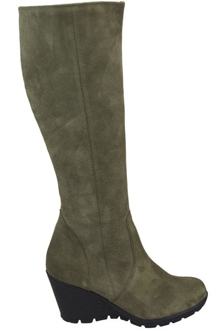 Schuhe Damenstiefel Wedge, natürliches Veloursleder 745 Bottle Green ElitaBut
