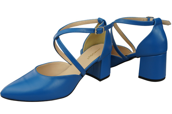 Elegante Blau Ledersandalen mit offener Seite und stabilem Absatz 218 ElitaBut