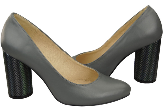 Damenschuhe Pumps Grau Naturleder Bunter dekorativer Absatz 194 ElitaBut