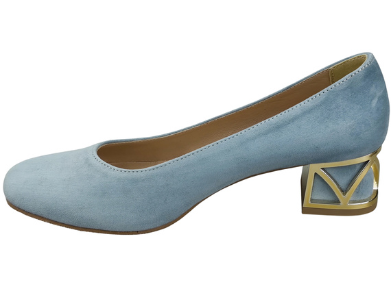 Bequeme Damenschuhe Hellblau Pumps mit dekorativem Absatz Natürliches Wildleder 219 von ElitaBut