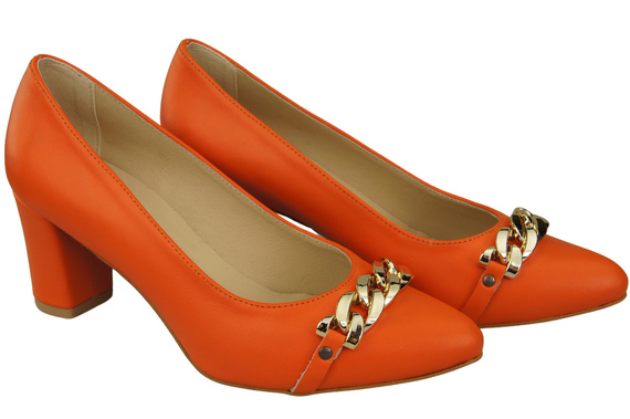 Klassische Frauen Orange Naturleder Schuhe mit Gold Ornament Kette 200 ElitaBut