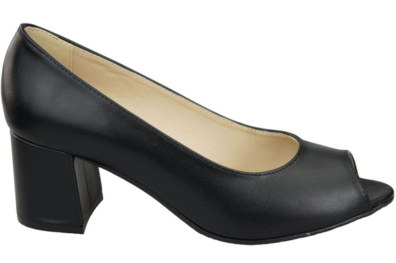 Damenschuhe PEEP TOE Pumps Schwarz Naturleder mit beschichtetem Absatz 192 ElitaBut