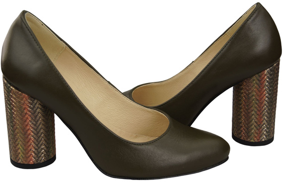 Damenschuhe Pumps Oliv Naturleder Bunter Zierabsatz 194 ElitaBut