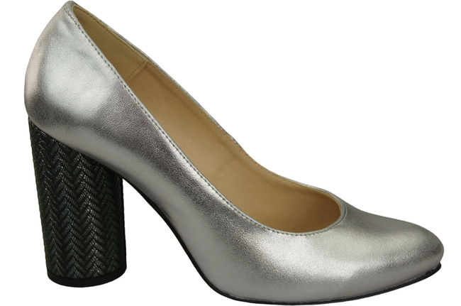 Damenschuhe Silberne Pumps Naturleder Bunter Zierabsatz 194 ElitaBut