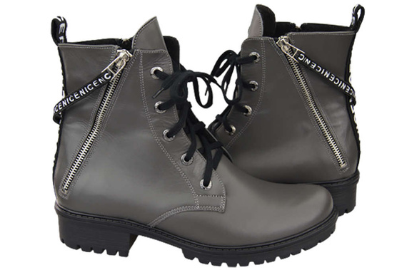 Schuhe Damen-Stiefeletten mit der Aufschrift NICE, Naturleder, Graphit 173 von ElitaBut