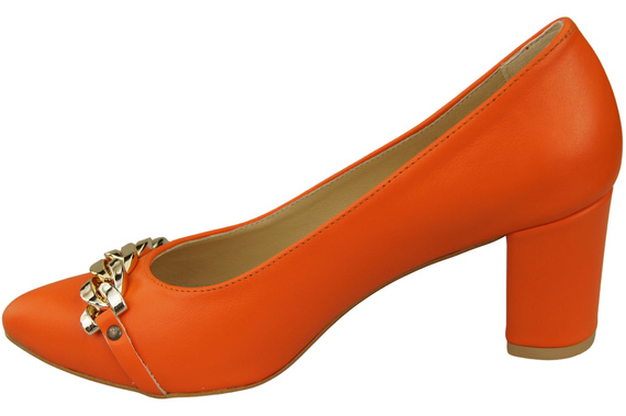 Klassische Frauen Orange Naturleder Schuhe mit Gold Ornament Kette 200 ElitaBut