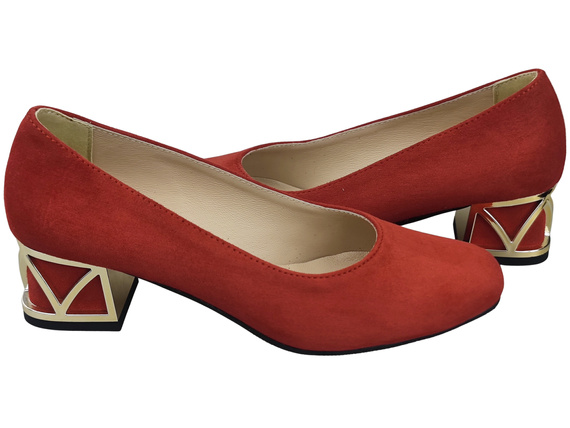 Bequeme Damenschuhe Rot Pumps mit dekorativem Absatz Natürliches Wildleder 219 von ElitaBut