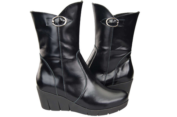 Damen-Keilstiefel, Naturleder, Schwarz, Glänzend 178 ElitaBut