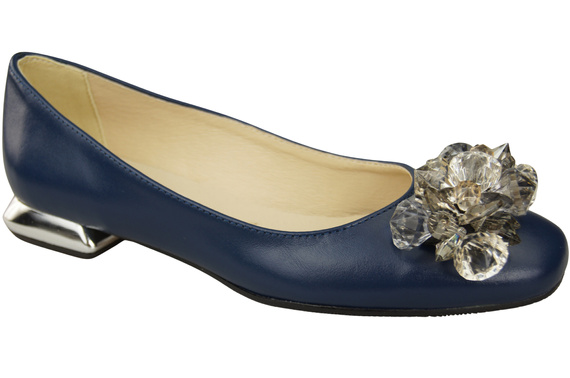 Damen Marineblau Pumps mit Kristallen flach Naturleder 216 ElitaBut