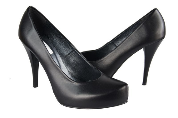 Damenschuhe Pumps High Heels, naturnarbiges Leder, Schwarz 644 ElitaBut