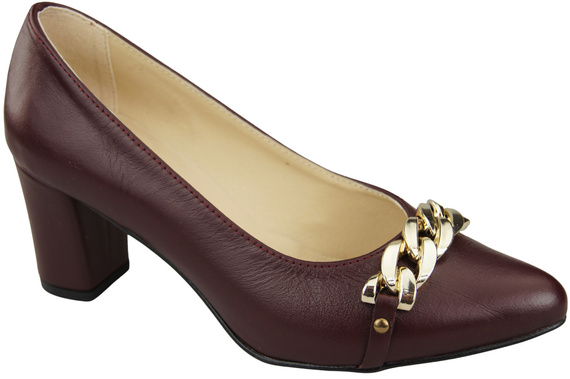 Klassische Frauen Burgunderrot Naturleder Schuhe mit Gold Ornament Kette 200 ElitaBut