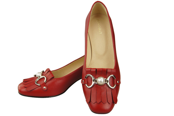 Damenschuhe Pumps mit Fransen verziert Rotes Naturleder 195 ElitaBut