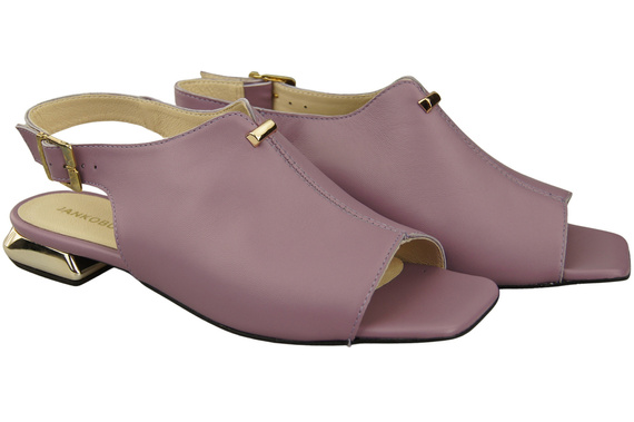 Bequeme Frauenschuhe Sandalen Lilienfarben Flacher Goldabsatz Naturleder 207 ElitaBut