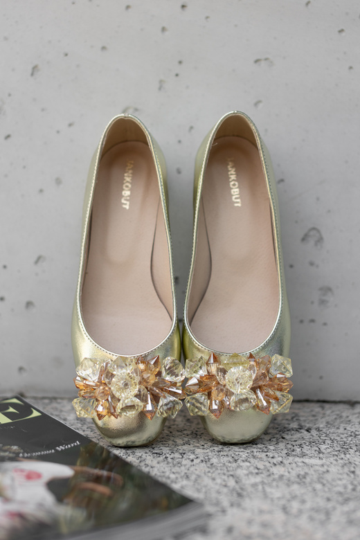 Damen Gold Pumps mit Kristallen flach Naturleder 216 ElitaBut