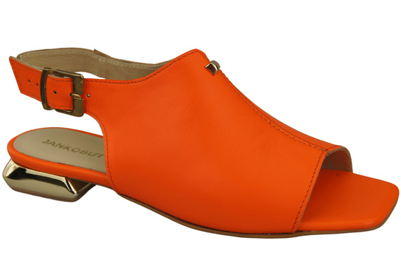 Bequeme Frauenschuhe Sandalen Orange Flacher Goldabsatz Naturleder 207 ElitaBut