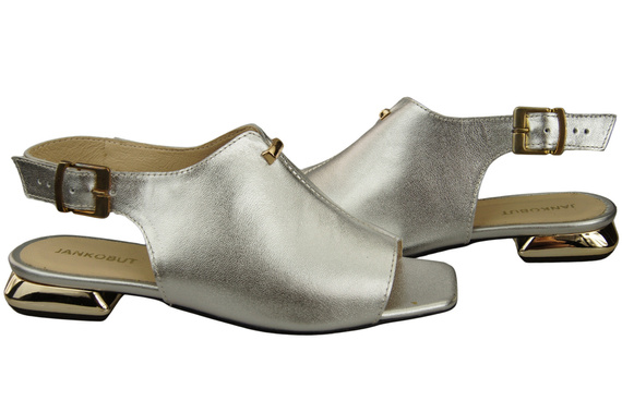 Bequeme Frauenschuhe Sandalen Silber Flacher Goldabsatz Naturleder 207 ElitaBut