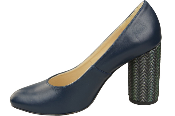 Damenschuhe Pumps Marineblau Naturleder Bunter Zierabsatz 194 ElitaBut