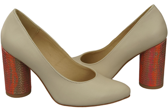 Damenschuhe Pumps Beige Naturleder Bunter Zierabsatz 194 ElitaBut