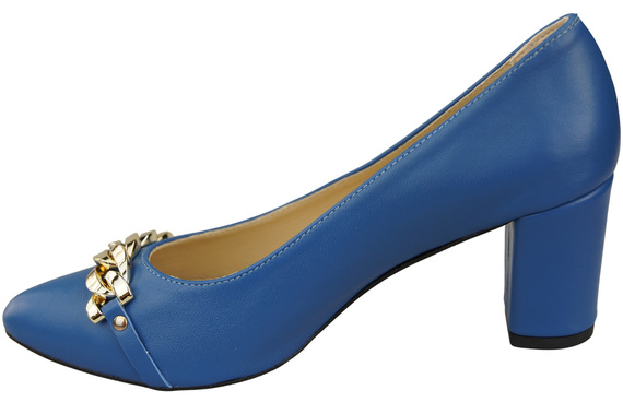 Klassische Frauen Blaues Naturleder Schuhe mit Gold Ornament Kette 200 ElitaBut