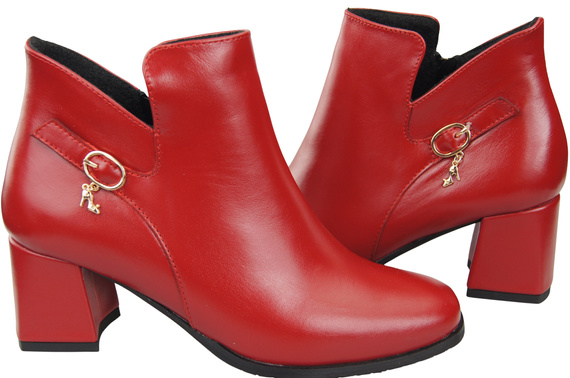 Damen-Stiefeletten ElitaBut 226 Rot aus Naturleder, gefüttert, eckige Zehenkappe, Blockabsatz