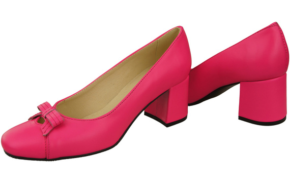 Damen Pumps mit Schleife Neon Rosa Naturleder und niedrigem Absatz 203 ElitaBut