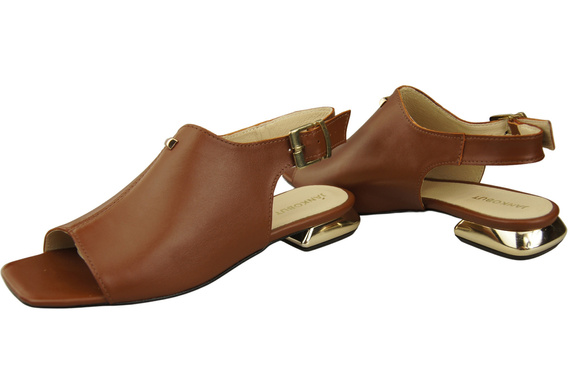 Bequeme Frauenschuhe Sandalen Braun Flacher Goldabsatz Naturleder 207 ElitaBut