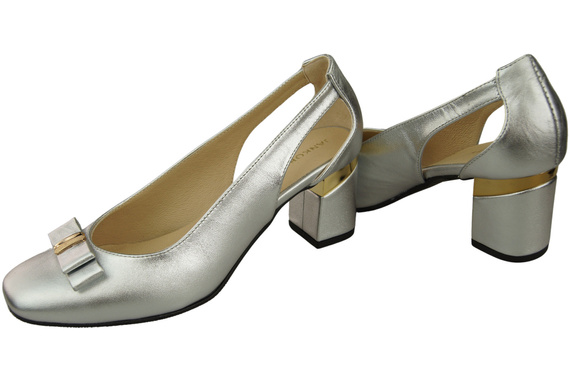 Schuhe Damen Silber Pumps aus Naturleder mit dekorativem Absatz 199 ElitaBut