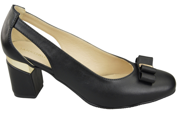 Schuhe Damen Schwarze Pumps aus Naturleder mit dekorativem Absatz 199 ElitaBut