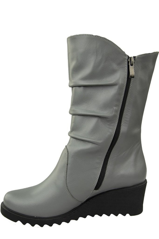 Schuhe Damen-Keilstiefel Winter, Naturleder, Grau 140 ElitaBut