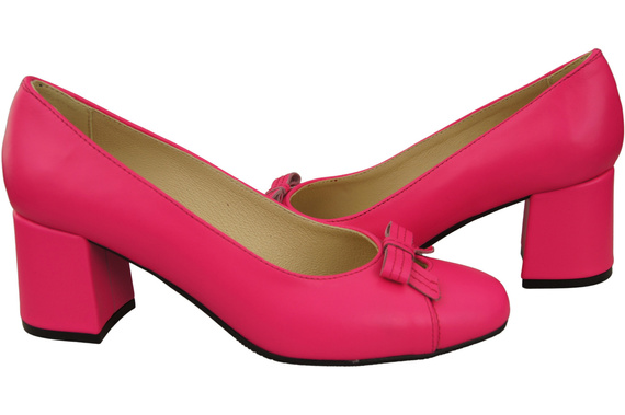 Damen Pumps mit Schleife Neon Rosa Naturleder und niedrigem Absatz 203 ElitaBut
