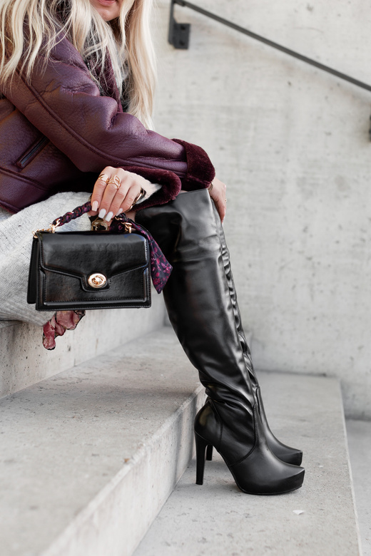 Schuhe Damenstiefel Plateauabsatz Stiletto Obermaterial Kniehoch Naturleder Schwarz 692 ElitaBut