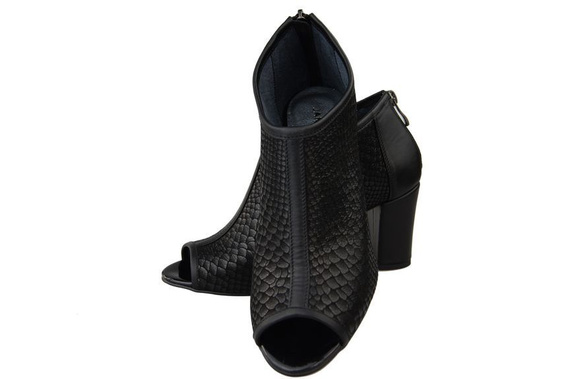 Damenschuhe Peep-Toe-Stiefeletten, Naturleder, Black Scale 957 ElitaBut