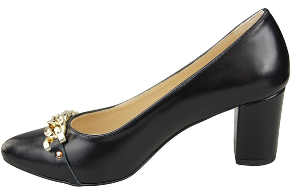 Klassische Frauen Schwarz glänzendes Naturleder Schuhe mit Gold Ornament Kette 200 ElitaBut