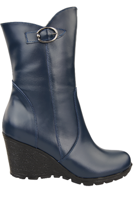 Damen-Keilstiefel, Naturleder, Marineblau 750 ElitaBut