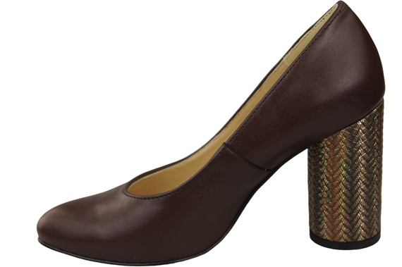 Damenschuhe Schokoladenpumps Naturleder Bunter Zierabsatz 194 ElitaBut