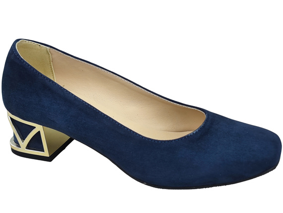 Bequeme Damenschuhe Marineblau Pumps mit dekorativem Absatz Natürliches Wildleder 219 von ElitaBut