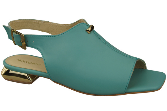 Bequeme Frauenschuhe Sandalen Türkis Flacher Goldabsatz Naturleder 207 ElitaBut